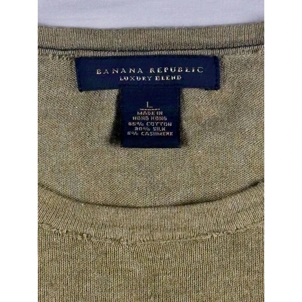 Banana Republic Mens Luxury Blend Sweater L Green Silk Cashmere Cotton Crewneck